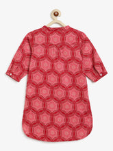 Load image into Gallery viewer, Campana Girls Urvashi Pure Cotton Floral Circles Print Kurta - Maroon & Pink