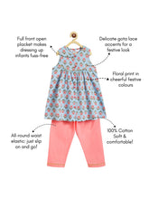 Load image into Gallery viewer, Campana Girls Revathi Kurta Pants Set - Floral Print - Blue & Peach