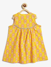 Load image into Gallery viewer, Campana Girls Revathi Cotton Kurti Pants Set - Block Print & Stripes - Yellow & Pink