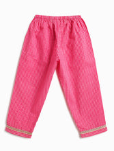 Load image into Gallery viewer, Campana Girls Revathi Cotton Kurti Pants Set - Block Print & Stripes - Yellow & Pink