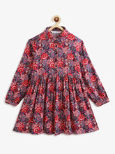 Load image into Gallery viewer, Campana Girls Ava Button Down Dress - Festive Roses Print - Red & Blue
