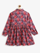 Load image into Gallery viewer, Campana Girls Ava Button Down Dress - Festive Roses Print - Red & Blue