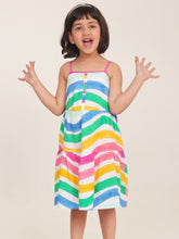Load image into Gallery viewer, Campana Girls Myra Midi Length Dress - Rainbow Waves - Multicolour