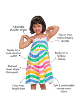 Load image into Gallery viewer, Campana Girls Myra Midi Length Dress - Rainbow Waves - Multicolour