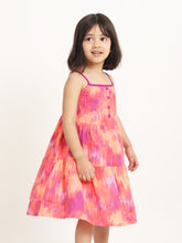 Load image into Gallery viewer, Campana Girls Myra Midi Length Dress - Sunset Canvas Print - Orange & Purple