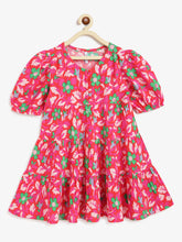 Load image into Gallery viewer, Campana Girls Naomi Puff Sleeve Tiered Dress - Floral Pop Print - Pink & Green