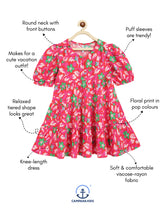 Load image into Gallery viewer, Campana Girls Naomi Puff Sleeve Tiered Dress - Floral Pop Print - Pink & Green