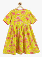 Load image into Gallery viewer, Campana Girls Nihira Flared Kurti - Floral Print - Lime Green & Magenta