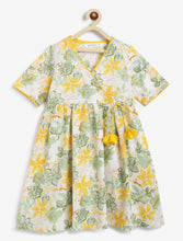 Load image into Gallery viewer, Campana Girls Nihira Flared Kurta - Floral Kanthawork - White & Yellow