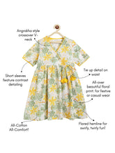 Load image into Gallery viewer, Campana Girls Nihira Flared Kurta - Floral Kanthawork - White & Yellow