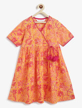 Load image into Gallery viewer, Campana Girls Nihira Flared Kurta - Seamless Floral Print - Orange & Magenta