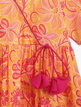 Load image into Gallery viewer, Campana Girls Nihira Flared Kurta - Seamless Floral Print - Orange & Magenta