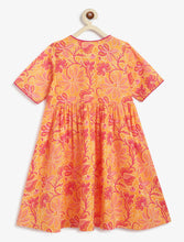 Load image into Gallery viewer, Campana Girls Nihira Flared Kurta - Seamless Floral Print - Orange & Magenta