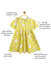 Load image into Gallery viewer, Campana Girls Nihira Flared Kurta - Kantha & Floral Print - Lime Green