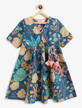 Load image into Gallery viewer, Campana Girls Nihira Flared Kurta - Ocean Garden Print - Blue & Multi