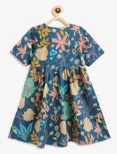 Load image into Gallery viewer, Campana Girls Nihira Flared Kurta - Ocean Garden Print - Blue & Multi
