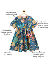 Load image into Gallery viewer, Campana Girls Nihira Flared Kurta - Ocean Garden Print - Blue & Multi