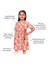 Load image into Gallery viewer, Campana Girls Nihira Flared Kurta - Floral Jaal Print - Dusty Pink