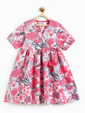 Load image into Gallery viewer, Campana Girls Nihira Pure Cotton Kanthawork & Floral Printed Flared Kurta - White & Pink
