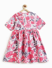 Load image into Gallery viewer, Campana Girls Nihira Pure Cotton Kanthawork & Floral Printed Flared Kurta - White & Pink