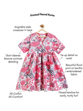 Load image into Gallery viewer, Campana Girls Nihira Pure Cotton Kanthawork & Floral Printed Flared Kurta - White & Pink