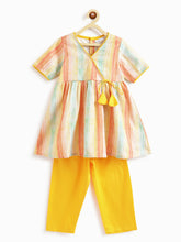 Load image into Gallery viewer, Campana Girls Nihira Kurta Pants Set - Chevron Print - Yellow & Multicolour