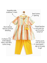 Load image into Gallery viewer, Campana Girls Nihira Kurta Pants Set - Chevron Print - Yellow & Multicolour