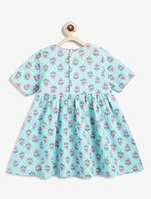 Load image into Gallery viewer, Campana Girls Nihira Kurti with Pants Set - Floral Blockprint - Blue & Pink