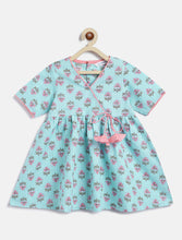 Load image into Gallery viewer, Campana Girls Nihira Kurti with Pants Set - Floral Blockprint - Blue & Pink