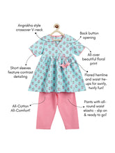 Load image into Gallery viewer, Campana Girls Nihira Kurti with Pants Set - Floral Blockprint - Blue & Pink