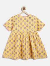 Load image into Gallery viewer, Campana Girls Nihira Kurti with Pants Set - Floral Blockprint - Yellow & Pink