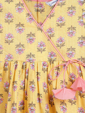 Load image into Gallery viewer, Campana Girls Nihira Kurti with Pants Set - Floral Blockprint - Yellow & Pink