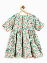 Load image into Gallery viewer, Campana Girls Nihira Pure Cotton Anaar Print Kurta with Pants Set - Sea Green & Peach