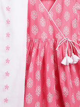 Load image into Gallery viewer, Campana Girls Nihira Sharara Set with Embroidered Dupatta - Blockprint & Zigzag - Pink & White
