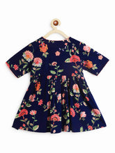 Load image into Gallery viewer, Campana Girls Nihira Sharara Set with Dupatta - Seamless Floral Print - Navy & Peach