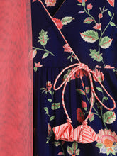 Load image into Gallery viewer, Campana Girls Nihira Sharara Set with Dupatta - Seamless Floral Print - Navy & Peach