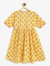 Load image into Gallery viewer, Campana Girls Nihira Sharara Set with Dupatta - Flower Bud Print - Yellow & Pink