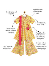 Load image into Gallery viewer, Campana Girls Nihira Sharara Set with Dupatta - Flower Bud Print - Yellow & Pink