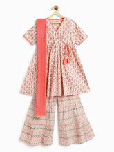 Load image into Gallery viewer, Campana Girls Nihira Sharara Set with Dupatta - Floral Print - Peach