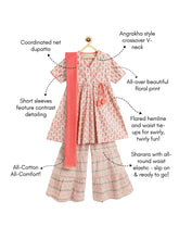 Load image into Gallery viewer, Campana Girls Nihira Sharara Set with Dupatta - Floral Print - Peach