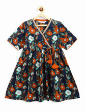 Load image into Gallery viewer, Campana Girls Nihira Floral Printed Cotton Kurta Sharara & Dupatta Set - Navy & Rust