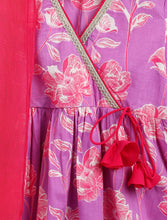 Load image into Gallery viewer, Campana Girls Nihira Floral Printed Cotton Kurta Sharara & Dupatta Set - Purple & Pink
