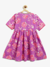 Load image into Gallery viewer, Campana Girls Nihira Floral Printed Cotton Kurta Sharara & Dupatta Set - Purple & Pink