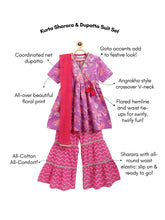Load image into Gallery viewer, Campana Girls Nihira Floral Printed Cotton Kurta Sharara & Dupatta Set - Purple & Pink