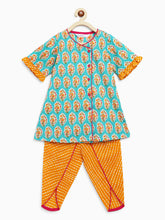 Load image into Gallery viewer, Campana Girls Himani Kurta with Dhoti Pants - Paisley Block Print - Blue & Yellow