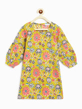 Load image into Gallery viewer, Campana Girls Manjari Statement Sleeve Kurta - Floral Vines Print - Lime Green