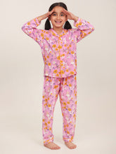Load image into Gallery viewer, Campana Girls Full Sleeves Nightsuit - Floral Print - Pink