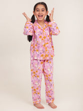 Load image into Gallery viewer, Campana Girls Full Sleeves Nightsuit - Floral Print - Pink