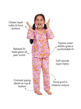 Load image into Gallery viewer, Campana Girls Full Sleeves Nightsuit - Floral Print - Pink