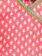 Load image into Gallery viewer, Campana Girls Heera Frilly Lehenga with Angrakha Choli & Dupatta Set - Paisley & Flowers - Pink